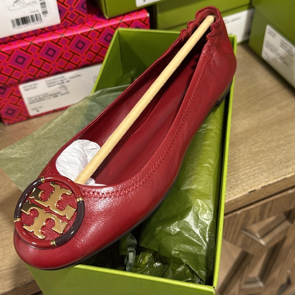 Tory Burch Burgundy Leather Logo Ballet Flat